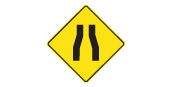 Pavement narrows ahead sign: Ontario MTO