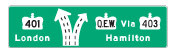 VIA route (use these roads to reach destination) sign — Ontario MTO